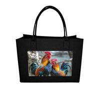 RLDOBOFE Chicken Under The Tree Felt Tote Bag Reusable Foldable Grocery Bag Versatile Large Capacity Commuter Handbag, Black, One Size