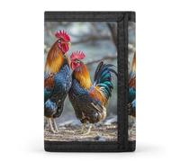 RLDOBOFE Chicken Under The Tree Trifold Wallet Minimalist Mens Wallet with Key Hook 8 Card Slots Modern Stylish Polyester Security Wallets Fashion Slim Credit Card Holder Id Window