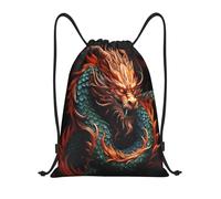 RLDOBOFE Chinese Dragon Drawstring Backpack Sports Gym Sackpack Waterproof Swim Bag Men Women Draw String Bag, Black, M