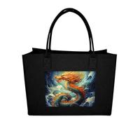 RLDOBOFE Chinese Dragon Oil Painting Felt Tote Bag Reusable Kitchen Grocery Bag Versatile Large Capacity Commuter Handbags, Black, One Size