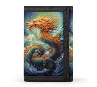 RLDOBOFE Chinese Dragon Trifold Wallet Minimalist Mens Wallet with Key Hook 8 Card Slots Modern Stylish Polyester Security Wallets Fashion Slim Credit Card Holder Id Window