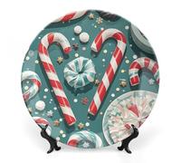 RLDOBOFE Christmas Candy Cane Decorative Plate Ceramic Display Plate with Stand Salad Plates Colorful Porcelain Dinner Dishes Dessert Appetizer Dishes for Kitchen Party Table Decor 6inch
