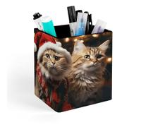 RLDOBOFE Christmas Cat Square Pen Holder Non Slip Pencil Organizer PU Leather Makeup Brush Storage Organizer Personalized Pen Cup Caddy for Desk Office Classroom Home