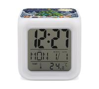 RLDOBOFE Christmas Eve Digital Alarm Clock with 7 Color Changing Wake Up Night Light with LED Temperature Date Display Battery Operated Gifts Room Decor for Home Bedroom
