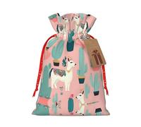 RLDOBOFE Christmas Gift Bags with Drawstrings Reusable Gift Wrapping Bags Drawstring Gift Bags for Xmas Candy Bags Llama Cactus Christmas Bags for Gifts Goody Gift Bags for Party Decorations Holiday