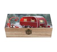 RLDOBOFE Christmas Red Car Wooden Keepsake Box with Lids Wood Storage Box with A Hinged Lid Decorative Boxes Table Large Rectangular Organizer Container for Jewelry Photos Craft