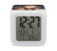 RLDOBOFE Christmas Santa Claus LED Alarm Clock with 7 Color Changing Digital Night Light Small Wake Up Cube Clock with Date Temperature Display Multi-Functional Home Decor for Bedroom
