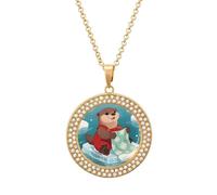 RLDOBOFE Christmas Small Seal Pendant Necklace for Women Charm Diamond Circle Necklaces with 20 Inch Chain Cute Diamond Jewelry Necklaces for Birthday Christmas Valentine's Day Gift