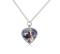 RLDOBOFE Christmas Snow Cow Pet Cremation Necklaces for Ashes Personalized Pet Ashes Jewelry Heart Shaped Urn Pendant Custom Memorial Funeral Keepsake for Loss Dogs Cats