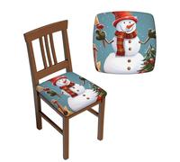 RLDOBOFE Christmas Snowman Stool Covers Set of Two Pieces Square Chair Cover Elastic Stool Cushion Slipcover Removable Washable Bar Stool Seat Covers Non-Slip Backing Square Seat Protector