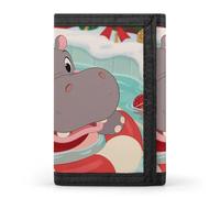 RLDOBOFE Christmas Swimming Ring Hippo Wallet for Men with Cash Pocket 1 Id Window 8-13 Cards Slim Rfid Blocking Trifold Wallet