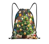RLDOBOFE Christmas Tree and Bells Drawstring Backpack Sports Gym Sackpack Waterproof Swim Bag Men Women Draw String Bag, Black, S