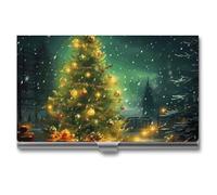 RLDOBOFE Christmas Trees Business Card Holder, Slim Aluminum Alloy Card Case, Pocket Name Card Organizer Holder Wallet for Woman, Man, Pocket Or Bag Storage, Office Workers