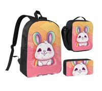RLDOBOFE Chubby Rabbit Backpack Set 3 PCS - 17 Inch Laptop Backpack with Lunch Bag, Waterproof Daypack Insulated Lunch Box Large Capacity Coin Pouch Personalized Gift