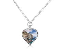 RLDOBOFE Cinque Terre Scenery Cremation Jewelry for Ashes Heart Urn Necklaces Personalized Memorial Necklace Dog Cat Keepsake Pendant Custom Small Locket Ash Holder for Women Men