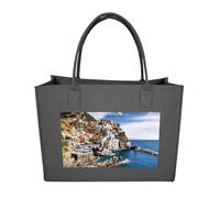 RLDOBOFE Cinque Terre Scenery Felt Tote Bag Reusable Foldable Grocery Bag Versatile Large Capacity Commuter Handbag, Dark Gray, One Size