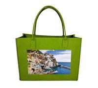 RLDOBOFE Cinque Terre Scenery Felt Tote Bag Reusable Foldable Grocery Bag Versatile Large Capacity Commuter Handbag, Light Green, One Size