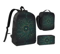 RLDOBOFE Circuit Board Backpack Set 3 PCS - 17 Inch Laptop Backpack with Lunch Bag, Waterproof Daypack Insulated Lunch Box Large Capacity Coin Pouch Personalized Gift