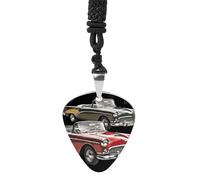 RLDOBOFE Classic Car Roadsters Old Fashioned Guitar Pick Necklace, Guitar Pick Holder Pendant for Women, Guitar Music Necklace for Men, Personalized Rock Music Necklace with Chain, Music Picks