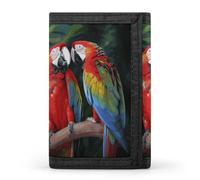 RLDOBOFE Colored Parrots Trifold Wallet Minimalist Mens Wallet with Key Hook 8 Card Slots Modern Stylish Polyester Security Wallets Fashion Slim Credit Card Holder Id Window