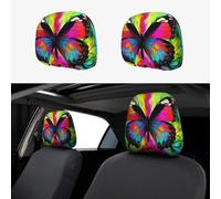 RLDOBOFE Colorful Butterfly Car Headrest Cover 2 PCS, Funny Auto Front Seat Head Rest Protector, Universal Car Headrest Protector Elastic, Personalized Seat Cover Headrest Trim for Most Cars