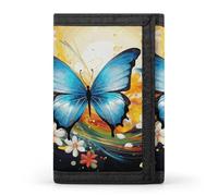 RLDOBOFE Colorful Butterfly Trifold Wallet Minimalist Mens Wallet with Key Hook 8 Card Slots Modern Stylish Polyester Security Wallets Fashion Slim Credit Card Holder Id Window
