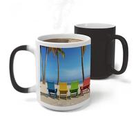 RLDOBOFE Colorful Chairs Palm Tree Ceramic Color Changing Mug Heat Transforming Activated Mug 11 Oz Heat Changing Sensitive Tea Cup Magic Novelty Coffee Cup Drinkware Home Kitchen Gift