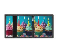 RLDOBOFE Colorful Cupcakes Trifold Wallet Minimalist Mens Wallet with Key Hook 8 Card Slots Modern Stylish Polyester Security Wallets Fashion Slim Credit Card Holder Id Window