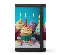 RLDOBOFE Colorful Cupcakes Trifold Wallet Minimalist Mens Wallet with Key Hook 8 Card Slots Modern Stylish Polyester Security Wallets Fashion Slim Credit Card Holder Id Window