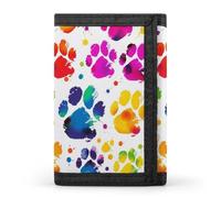 RLDOBOFE Colorful Dog Paw Trifold Wallet Minimalist Mens Wallet with Key Hook 8 Card Slots Modern Stylish Polyester Security Wallets Fashion Slim Credit Card Holder Id Window
