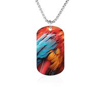 RLDOBOFE Colorful Feathers Dog Tag Pendant Personalized Picture Necklace Custom Military Tag Pendant with Box Chain Memorial Photo Jewelry Keepsake Gift for Men Women Husband