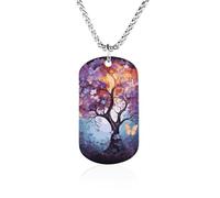 RLDOBOFE Colorful Flower Butterfly Tree Dog Tag Pendant Personalized Picture Necklace Custom Military Tag Pendant with Box Chain Memorial Photo Jewelry Keepsake Gift for Men Women Husband