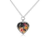 RLDOBOFE Colorful Flowers Cremation Jewelry for Ashes Heart Urn Necklaces Personalized Memorial Necklace Dog Cat Keepsake Pendant Custom Small Locket Ash Holder for Women Men