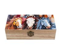 RLDOBOFE Colorful Horses Wooden Keepsake Box with Lids Wood Storage Box with A Hinged Lid Decorative Boxes Table Large Rectangular Organizer Container for Jewelry Photos Craft