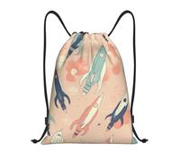 RLDOBOFE Colorful Light Rocket Drawstring Backpack Sports Gym Sackpack Waterproof Swim Bag Men Women Draw String Bag, Black, M