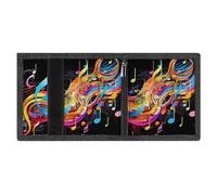 RLDOBOFE Colorful Musical Note Trifold Wallet Minimalist Mens Wallet with Key Hook 8 Card Slots Modern Stylish Polyester Security Wallets Fashion Slim Credit Card Holder Id Window