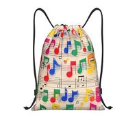 RLDOBOFE Colorful Musical Notes Drawstring Backpack Sports Gym Sackpack Waterproof Swim Bag Men Women Draw String Bag, Black, S