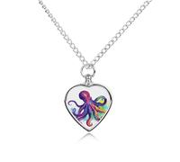 RLDOBOFE Colorful Octopus Cremation Jewelry for Ashes Heart Urn Necklaces Personalized Memorial Necklace Dog Cat Keepsake Pendant Custom Small Locket Ash Holder for Women Men