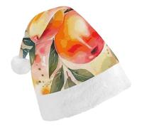 RLDOBOFE Colorful Peach Watercolor Design Christmas Hat Classic Santa Claus Hat with Plush Trim for New Year Xmas Party Supply