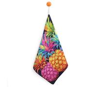 RLDOBOFE Colorful Pineapple Hand Towel with Rings, Personalized Hand Towels for Bathroom, Highly Absorbent Square Towels 1PCS, Super Soft Towel with Lanyard for Kitchen, Hotel