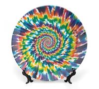 RLDOBOFE Colorful Spiral Tie Dye Decorative Plate Ceramic Display Plate with Stand Salad Plates Colorful Porcelain Dinner Dishes Dessert Appetizer Dishes for Kitchen Party Table Decor 6inch
