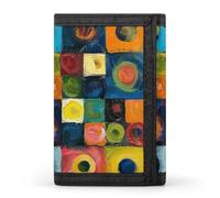 RLDOBOFE Colorful Style Painting Trifold Wallet Minimalist Mens Wallet with Key Hook 8 Card Slots Modern Stylish Polyester Security Wallets Fashion Slim Credit Card Holder Id Window