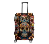 RLDOBOFE Colorful Sugar Skulls Baggage Cover for Travel, Washable Suitcase Covers for Home, Dustproof Luggage Protector Skins with Zippers, Protector Anti Scratch, Luggage Covers, white, L, Luggage