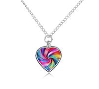 RLDOBOFE Colorful Tie Dye Pet Urn Necklaces for Ashes, Heart-Shaped Pendant for Cat Lover, Custom Dog Cremation Keepsake Jewelry, Picture Necklace Personalized for Loss of Dog