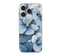 RLDOBOFE Compatible with iPhone 17 Blue Hibiscus Flower Case Soft Slim TPU Phone Cover Drop Protection Yellowing-Resistant Stylish Pattern Shockproof Phone Case for Women Men Girls iPhone 17 Pro
