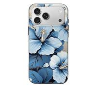 RLDOBOFE Compatible with iPhone 17 Blue Hibiscus Flower Case Soft Slim TPU Phone Cover Drop Protection Yellowing-Resistant Stylish Pattern Shockproof Phone Case for Women Men Girls iPhone 17 Pro Max