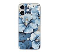 RLDOBOFE Compatible with iPhone 17 Blue Hibiscus Flower Case Soft Slim TPU Phone Cover Drop Protection Yellowing-Resistant Stylish Pattern Shockproof Phone Case for Women Men Girls iPhone 17