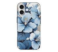 RLDOBOFE Compatible with iPhone 17 Blue Hibiscus Flower Case Soft Slim TPU Phone Cover Drop Protection Yellowing-Resistant Stylish Pattern Shockproof Phone Case for Women Men Girls iPhone 17