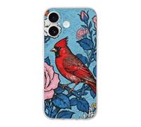 RLDOBOFE Compatible with iPhone 17 Red Bird and Flower Case Soft Slim TPU Phone Cover Drop Protection Yellowing-Resistant Stylish Pattern Shockproof Phone Case for Women Men Girls iPhone 17