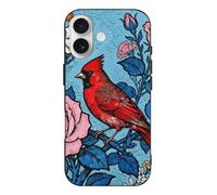 RLDOBOFE Compatible with iPhone 17 Red Bird and Flower Case Soft Slim TPU Phone Cover Drop Protection Yellowing-Resistant Stylish Pattern Shockproof Phone Case for Women Men Girls iPhone 17
